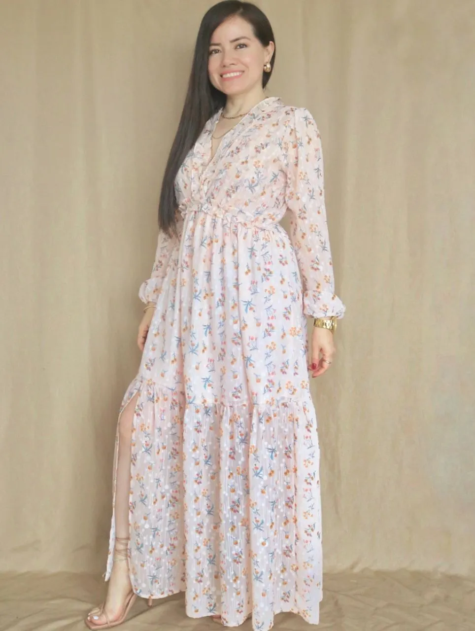 MAXIVESTIDO FULL BOBOS ESTAMPADO MELÓN