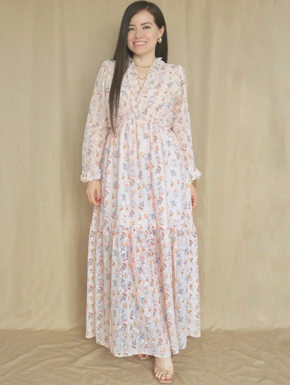 MAXIVESTIDO FULL BOBOS ESTAMPADO MELÓN