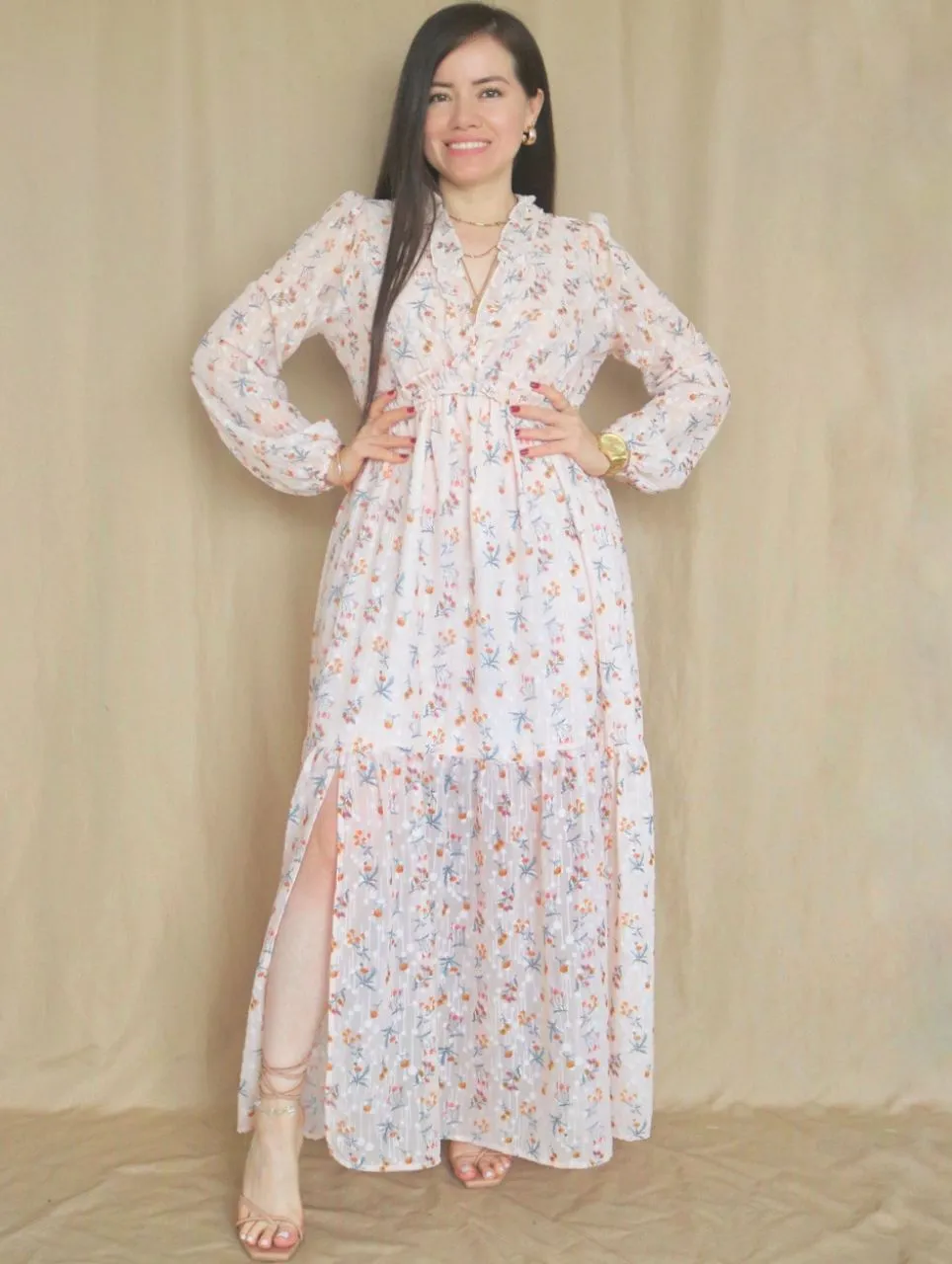 MAXIVESTIDO FULL BOBOS ESTAMPADO MELÓN