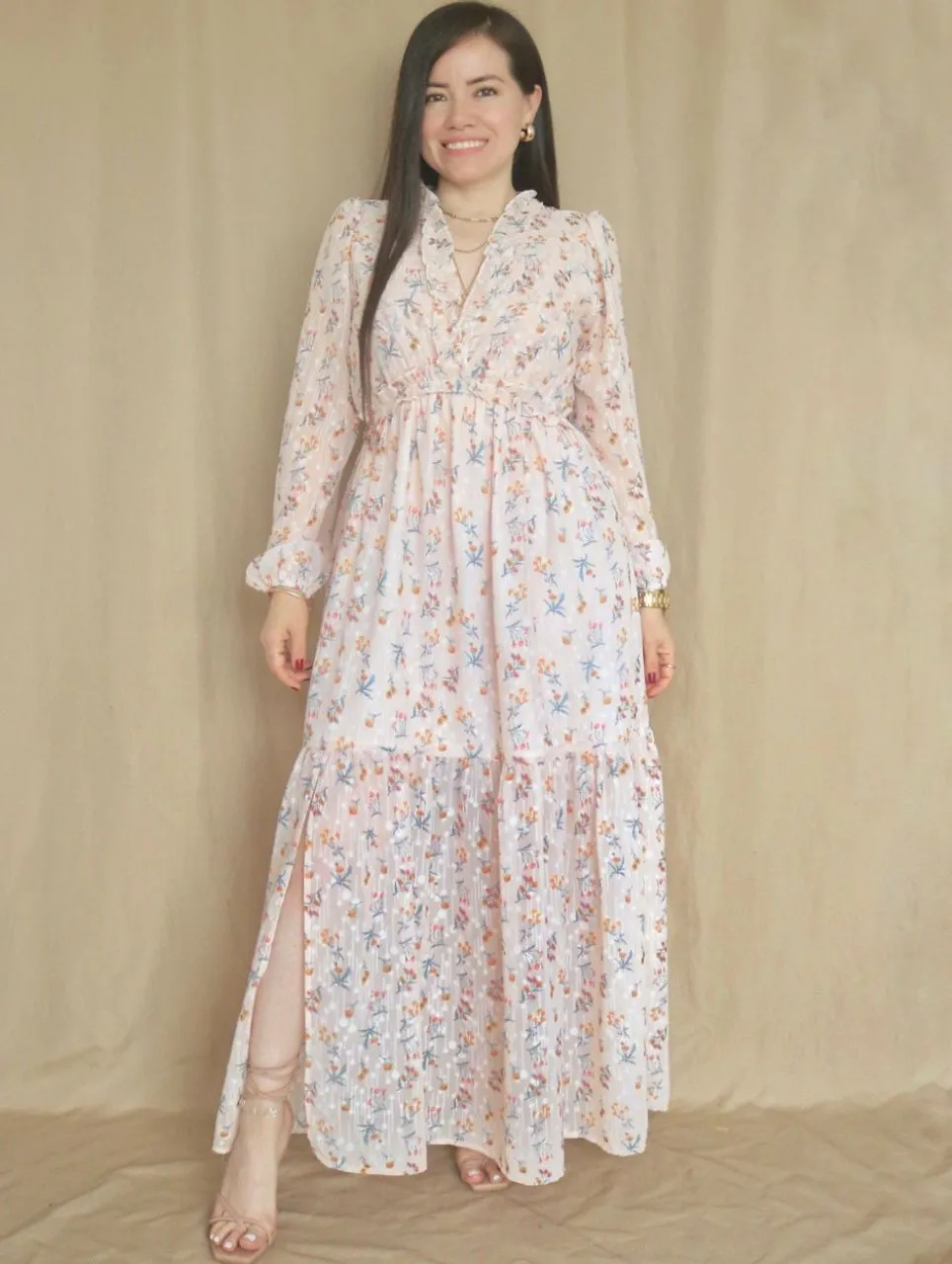 MAXIVESTIDO FULL BOBOS ESTAMPADO MELÓN