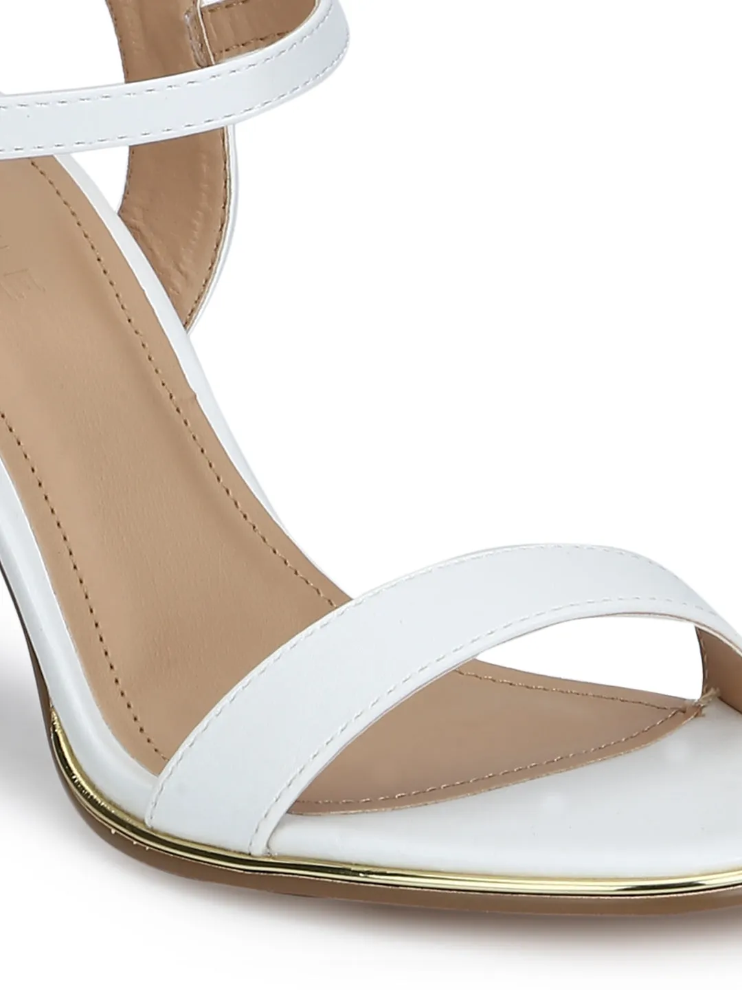 White PU Buckled Ankle Strap Stilettos