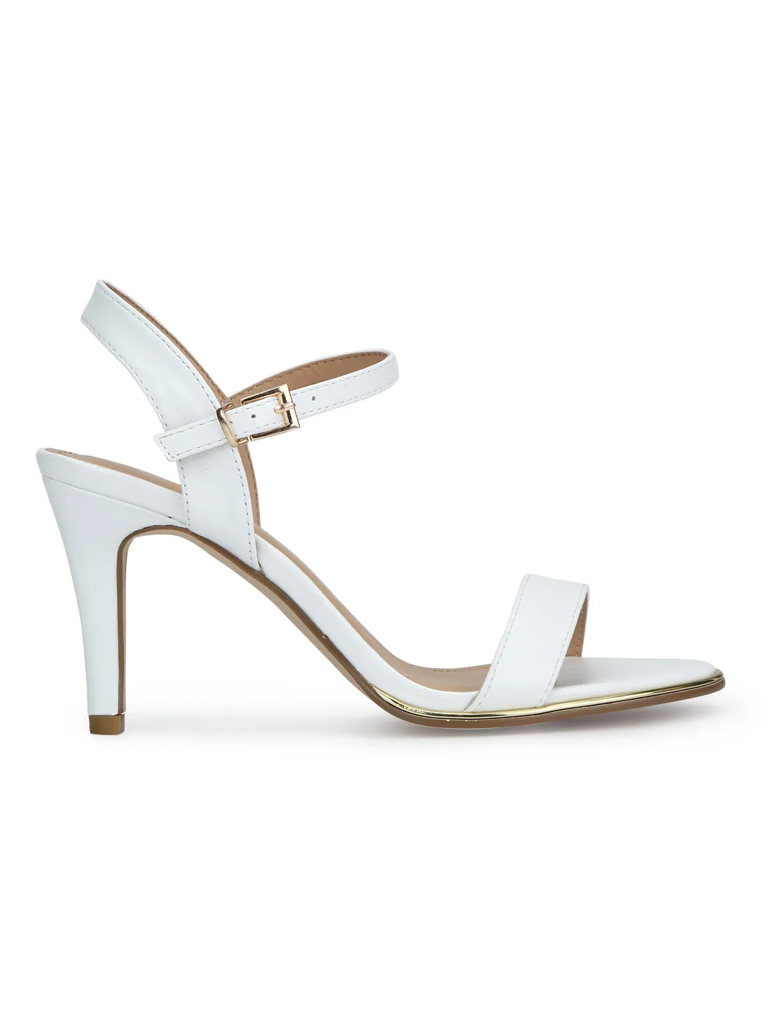 White PU Buckled Ankle Strap Stilettos
