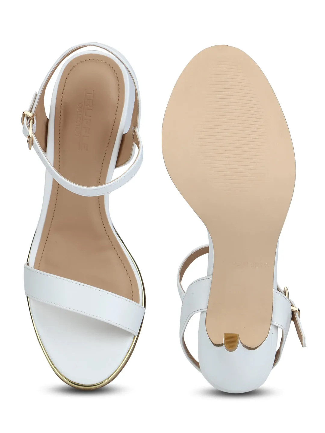 White PU Buckled Ankle Strap Stilettos